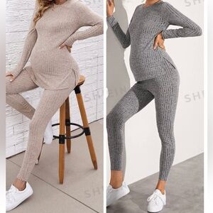 2 Maternity Split Hem Top and Adjustable Waist Pants Sets